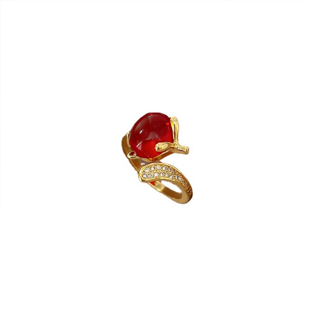 Cincin Jari Telunjuk Model Terbuka Desain Wajah Tersenyum Hias Kristalberlian Imitasizircon Merah