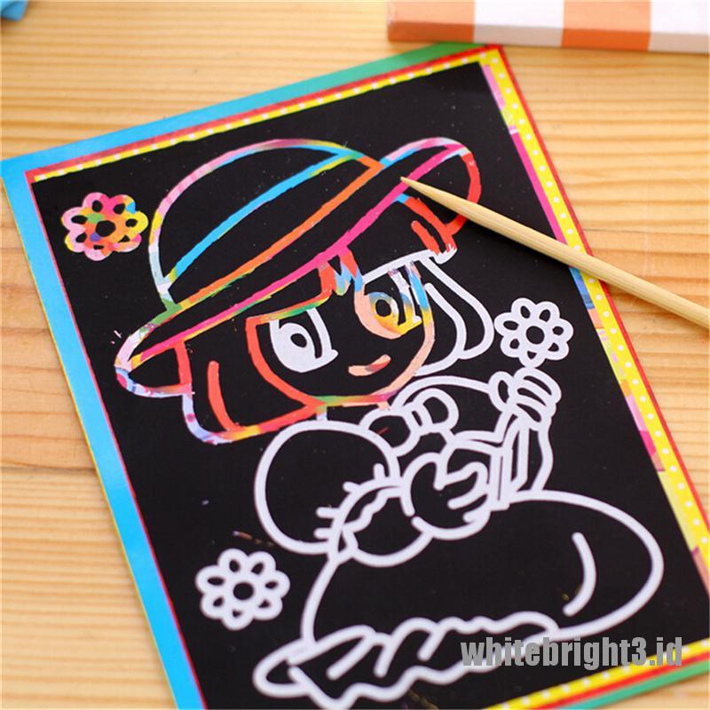(white3) 1pc 9x12cm Mainan Edukasi Buku Gambar Gores Ukuran Kecil Untuk Anak