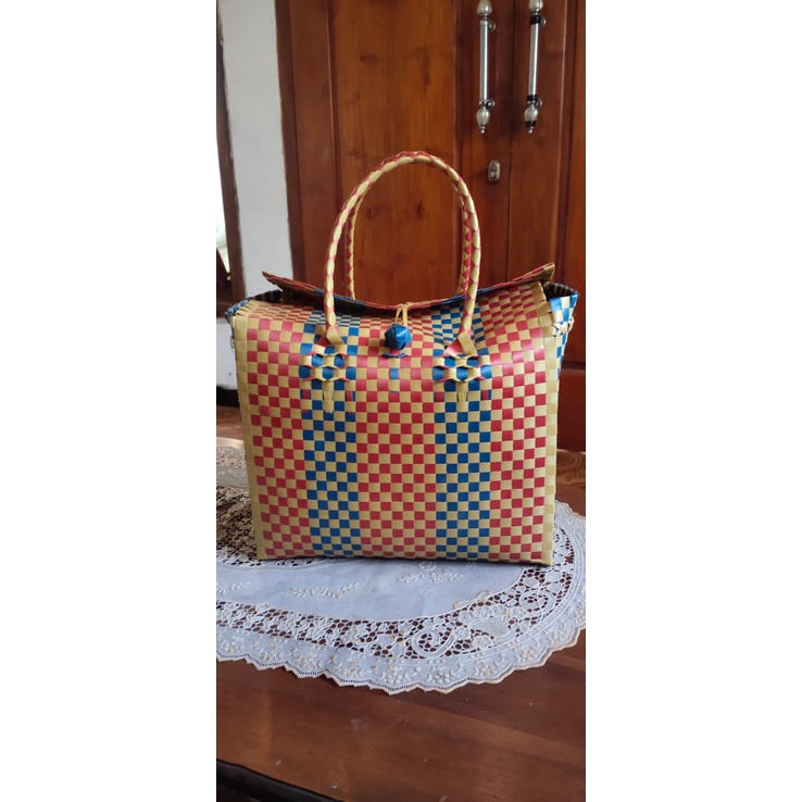 Tas Anyam Lurik Polos/ Hampers Lebaran /Tas Tenteng Belanja Kerajinan / Anyam Plastik Motif