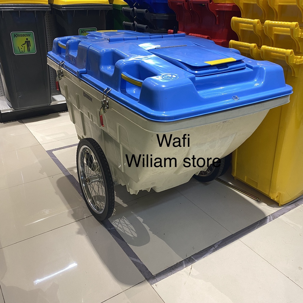 Krisbow gerobak tong Tempat Sampah Besar Plastik Outdoor 500 liter