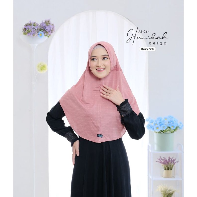 Azamka - Bergo Hamidah - Jilbab Intan Oval Motif Polka Salur - Hijab Pad Antem Tali