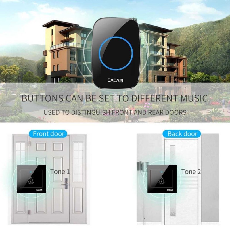Bel Rumah Pintu Doorbell Alarm Wireless Waterproof 2 Receiver 60 Nada