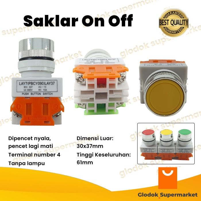 Tombol Power On Off Saklar LAY7 LAY37-11BNZS Push Button Switch Self Locking