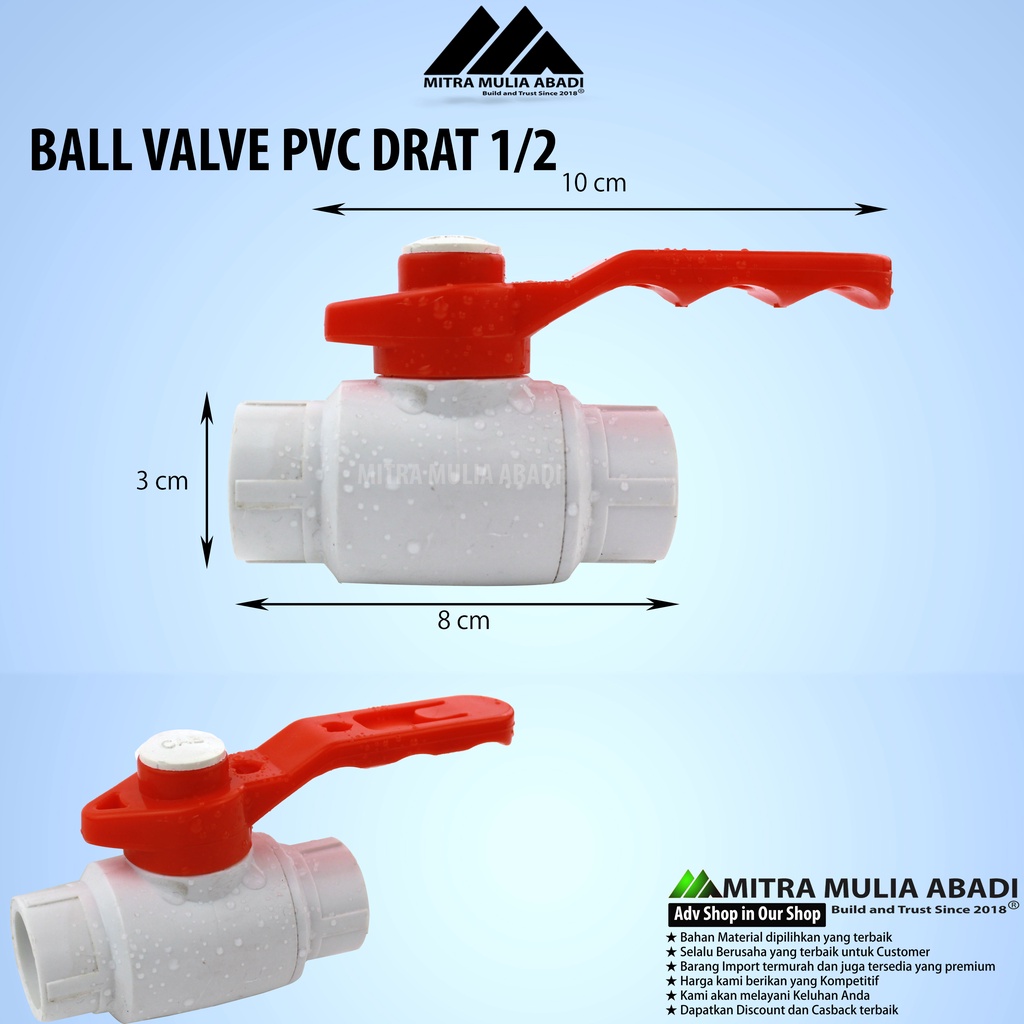 Ball Valve Pvc TEBAL 1/2&quot; Stop Kran l Keran Pipa Ledeng