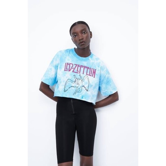SALE preloved like new ZARA LED ZEPPELIN crop top tie dye / kaos band t-shirt