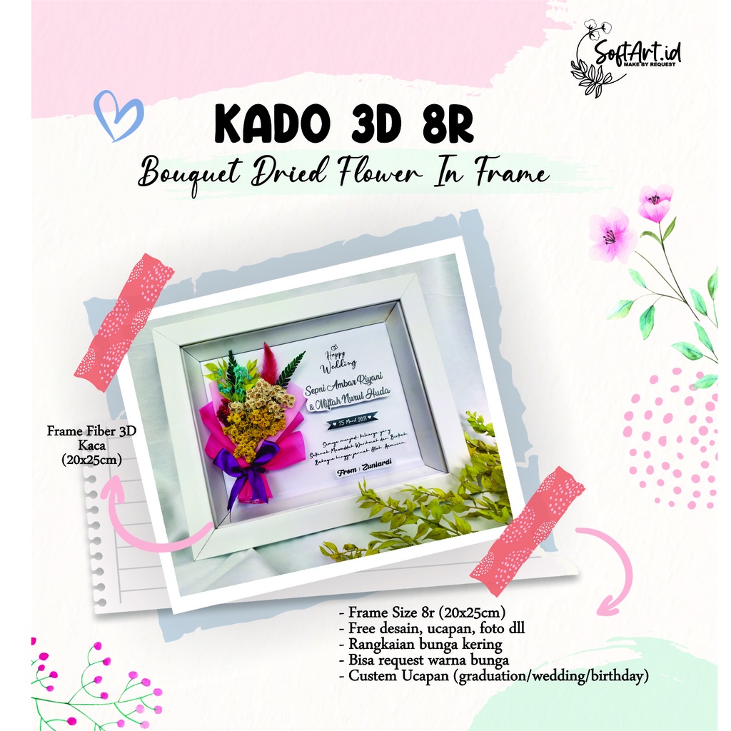 

KADO 3D BOUQUET DRIED FLOWER IN FRAME /BIRTHDAY/ANNYVERSARY/GRADUATION