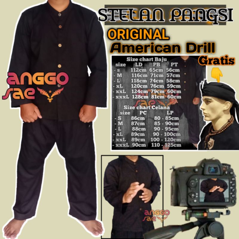 anggosae Baju Stelan Pangsi Katun American Drill Ori Free Totopong PROMO SPECIAL size S-xxxL Baju Pangsi Baju Adat Sunda Baju Pangsi Pria Dewasa Lengkap S M L XL XXL XXXL