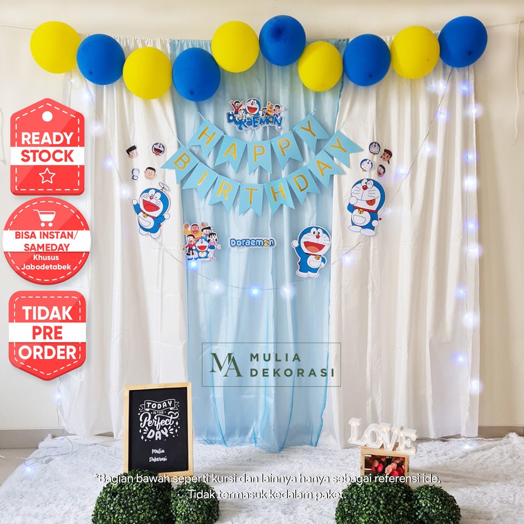 Backdrop Dekorasi Ulang Tahun Happy Birthday 1 set paket Tirai Pesta Anak Paket Doraemon