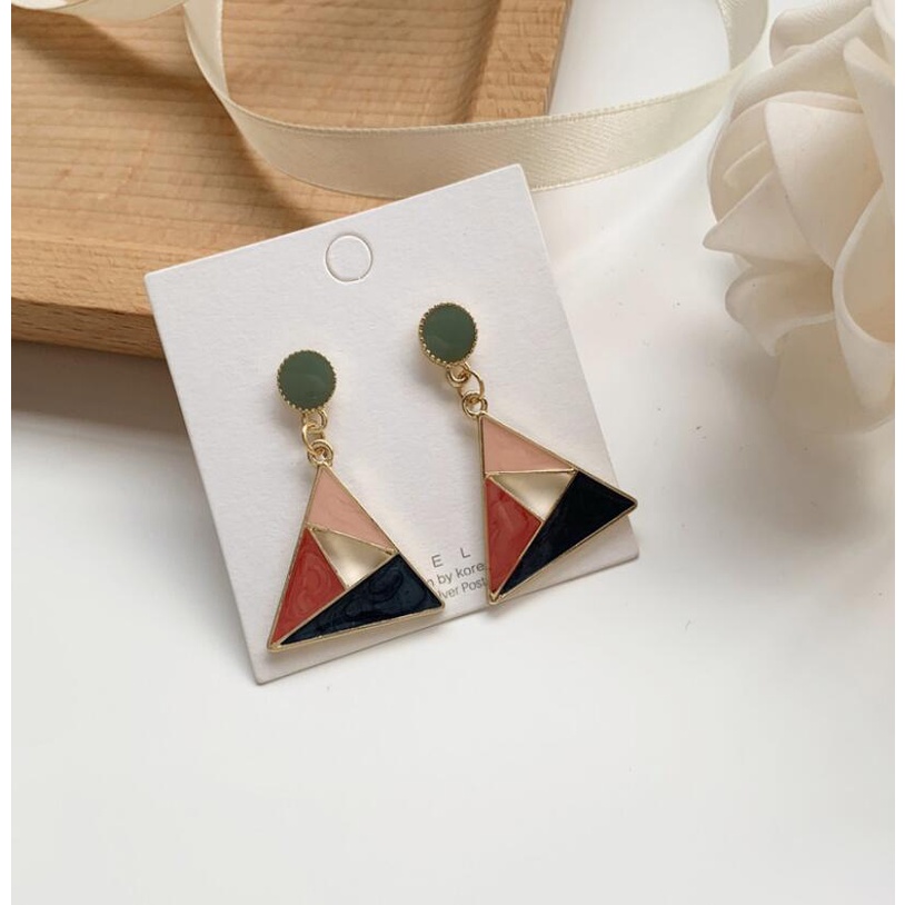 Sterling silver jarum retro geometris sudut drip mengkilap kontras anting-anting Korea sederhana ang