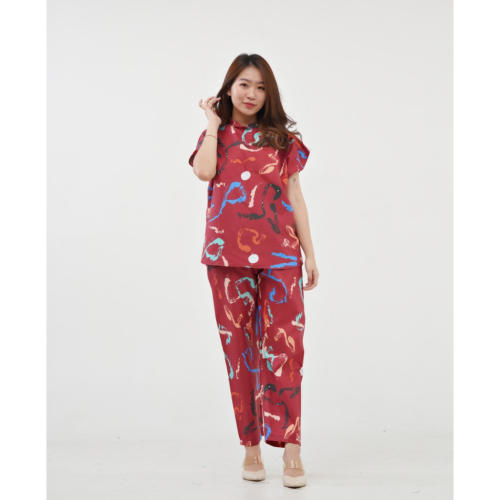 IZANY Piyama Dewasa Daily Set / One Set Aeon all size Lengan Pendek Allsize-HAVANA MAROON