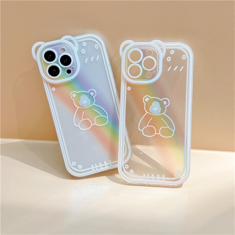 Soft Case Silikon Motif Kartun Beruang Pelangi Untuk iPhone 13 12 11 Pro Max X Xr Xs Max SE 2020 8 7 6 6s Plus