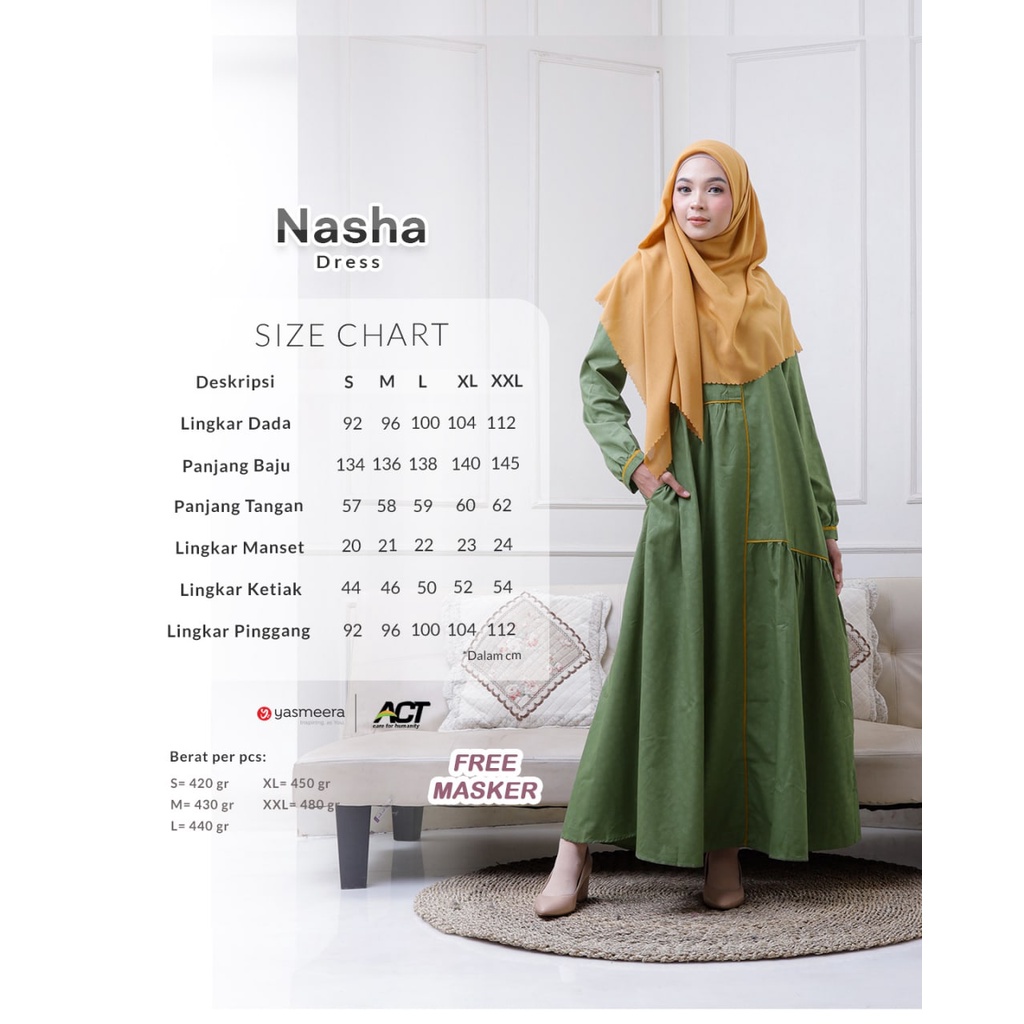 GAMIS SAJA YASMEERA ORIGINAL NASHA DRESS KALE GREEN NASHA DRESS LAVENDER MIST NASHA DRESS MAHOGANY G