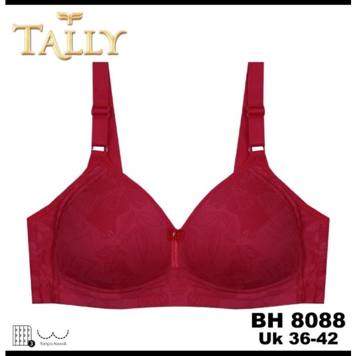 TALLY Bra Tanpa Kawat Bahan Katun Busa Tipis Cup C Kait 3 Bra Harian BH 8088 BABY SKIN