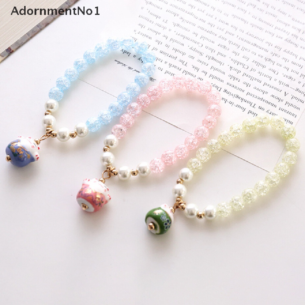 (AdornmentNo1) Gelang Tangan Manik-Manik Kristal Handmade Motif Kucing Keberuntungan Untuk Wanita