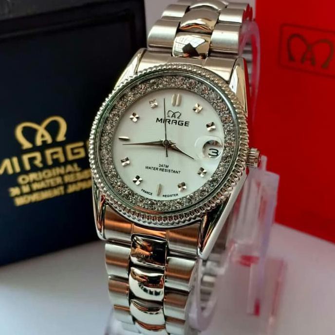 JAM TANGAN MIRAGE 1579 PRIA SILVER WHITE ORIGINAL