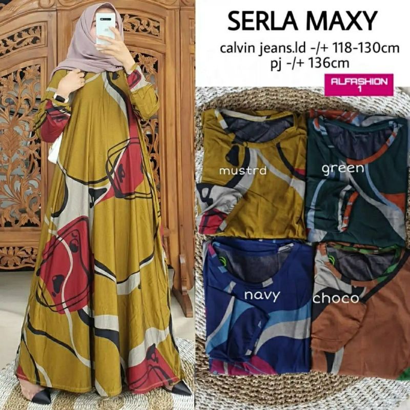 Serla Maxy, GAMIS MUSLIM CANTIK JUMBO BAHAN CALVIN JEANS LD 118 - 136 TERJUMBO TERMURAH