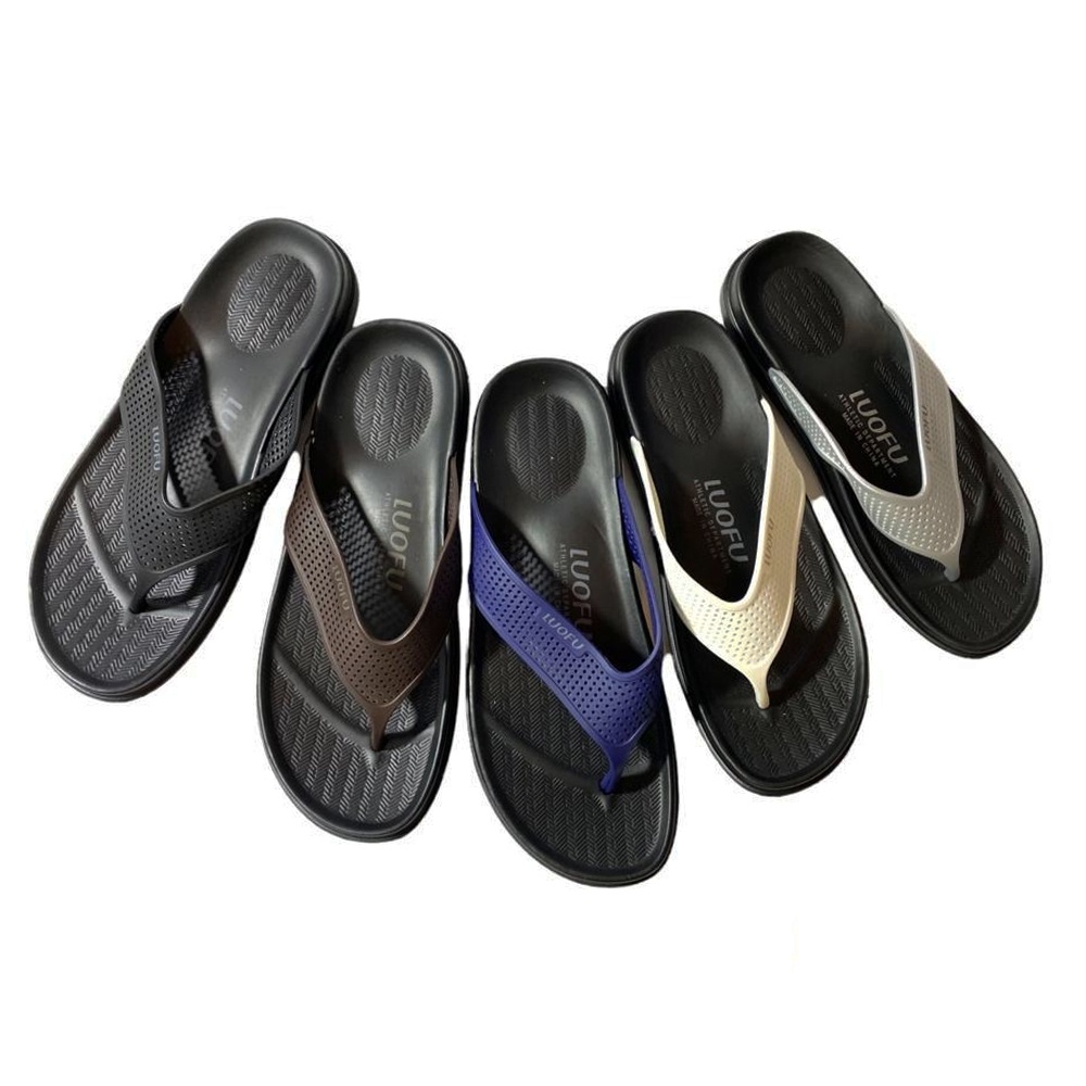 LUOFU Sendal Jepit Jelly Karet Eva Pria Tatak Hitam E6175 [H01]