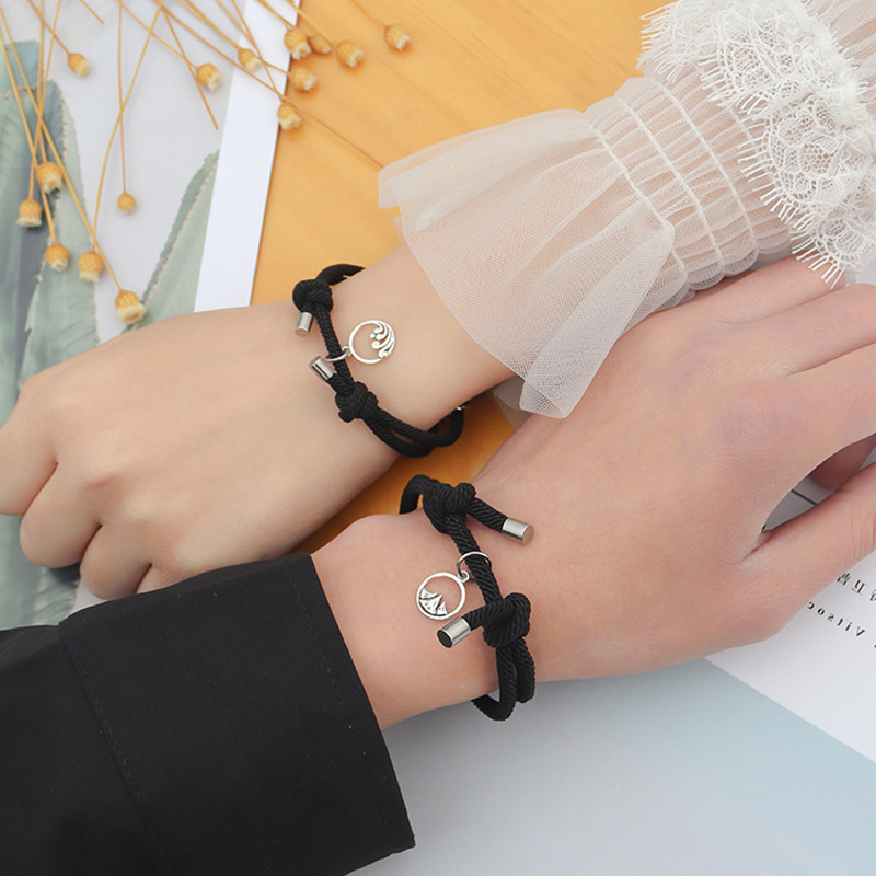 1 Pair Minimalist Couple Bracelet/ Handmade Adjustable Friendship Braided Rope/ Creative Lovers Magnetic Bracelet/ Distance Magnetic Lovers Jewelry Set Gifts