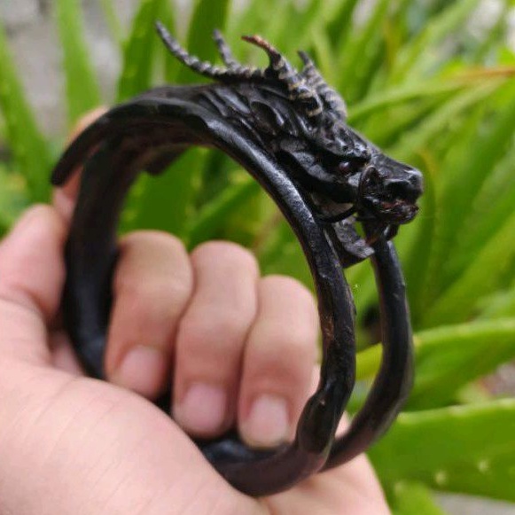 gelang akar bahar hitam ukir kepala naga