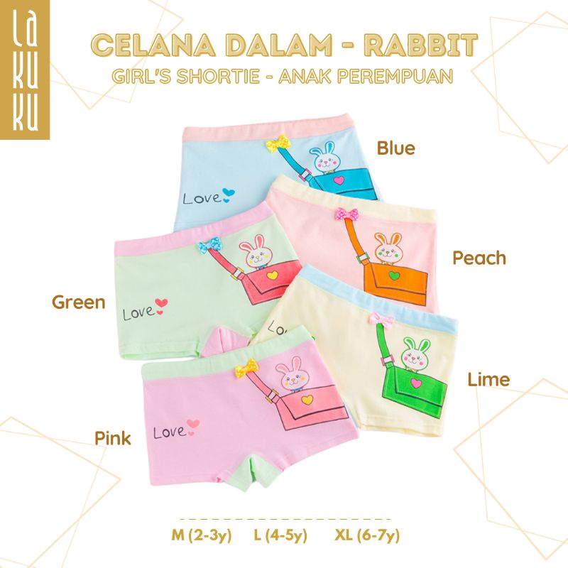 Lakuku - Celana Dalam Anak Perempuan 1-10 th Underwear Katun Premium Impor Shortie Bunny Bag