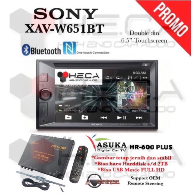 Sony XAV-W651BT Tape Mobil Double Din XAV W651BT Head Unit + TV Tuner Digital ASUKA HR-600 PLUS