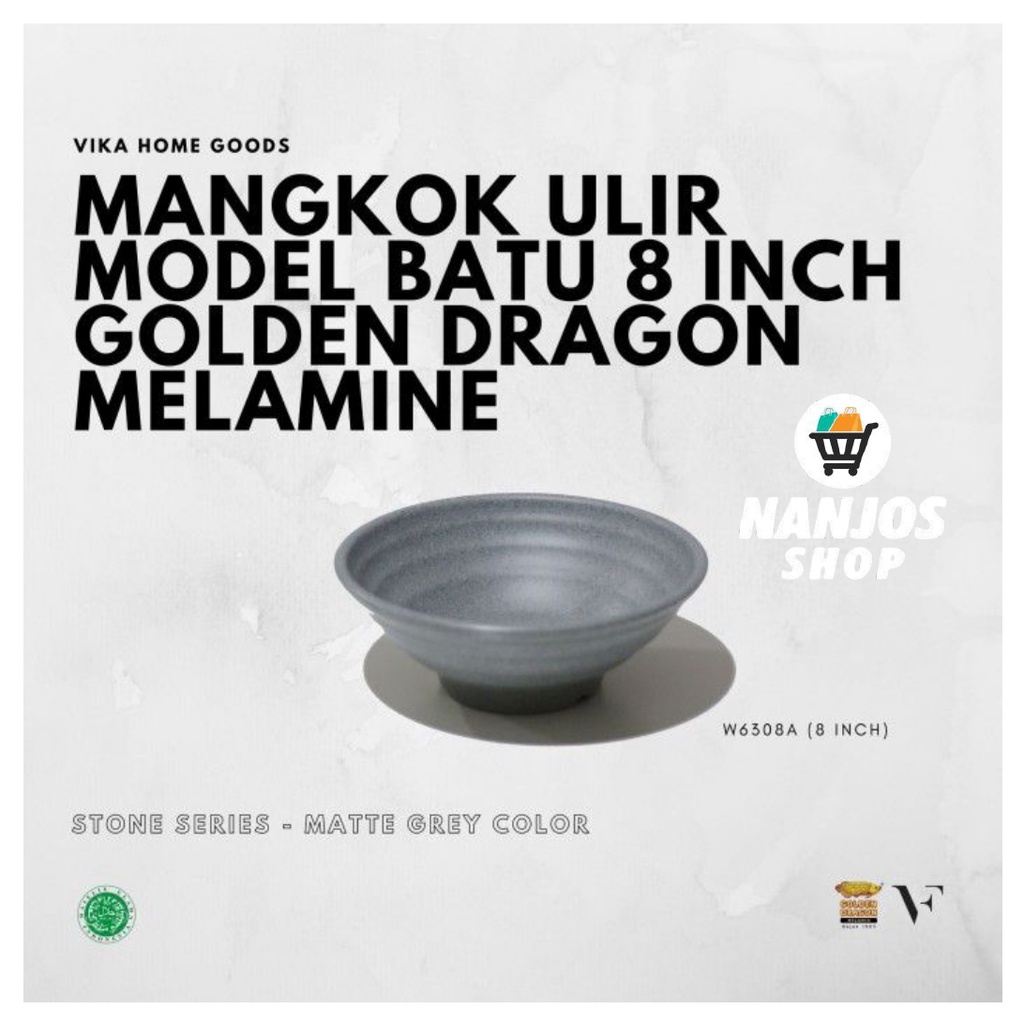 Golden Dragon Mangkok Mangkuk Makan Melamin Ulir Batu 8 Inci W6308A