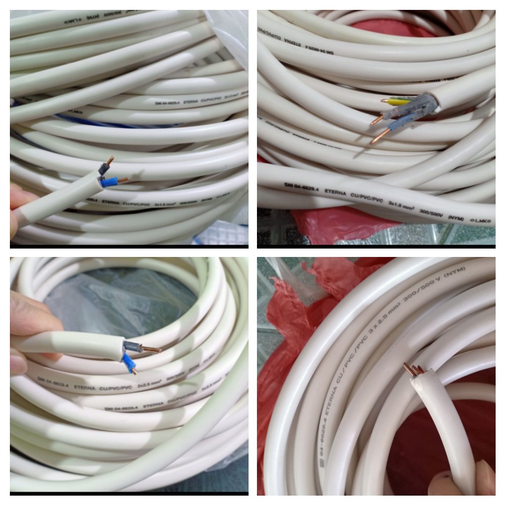 Kabel Kawat Eterna NYM / Kabel Listrik Tembaga Per Meter (4 Varian ukuran : 2x1.5; 2x2.5; 3x1.5; 3x2.5)