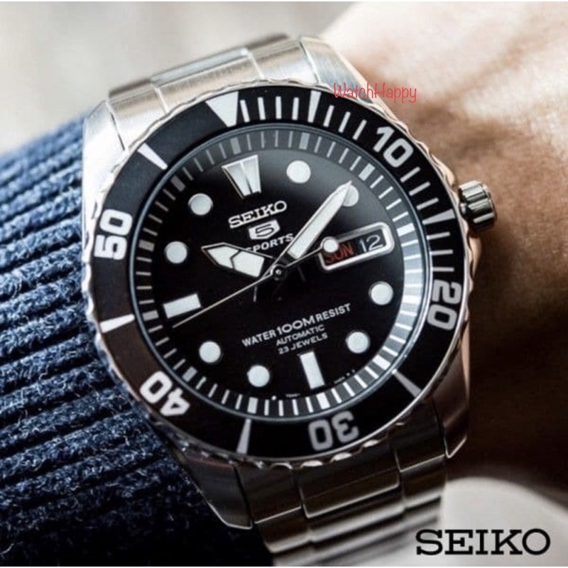 WatchHappy Seiko SNZF17K1 Sea Urchin SNZF17K SNZF17 Black Dial Automatic DayDate Stainless Original