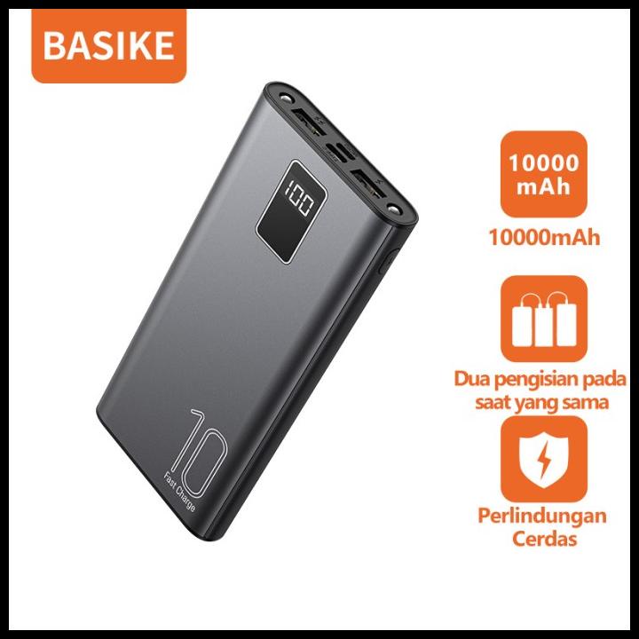 Powerbank 10000Mah Masukan Mikro/Tipe C Ganda Keluaran Usb Senter Led