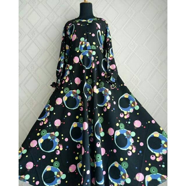Gamis Monalisa Super warna Hitam Motif Bulat