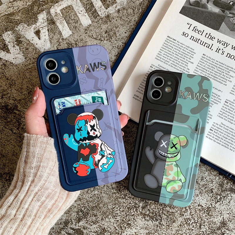 Tren Jahitan Kekerasan Beruang Case iPhone 11 13 12 Pro Max Xs Max XR 7 8 Plus Se2020 Card Case Portable Drop Pelindung Case