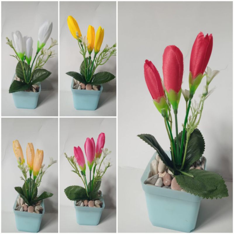 bunga hias plastik tulip mini bunga pot