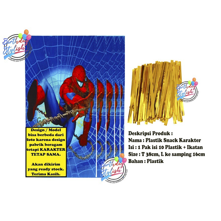 

Plastik Spiderman Karakter Kecil/ Plastik Ultah Snek Spiderman/ Plastik Spiderman Kecil Isi 10 Pcs