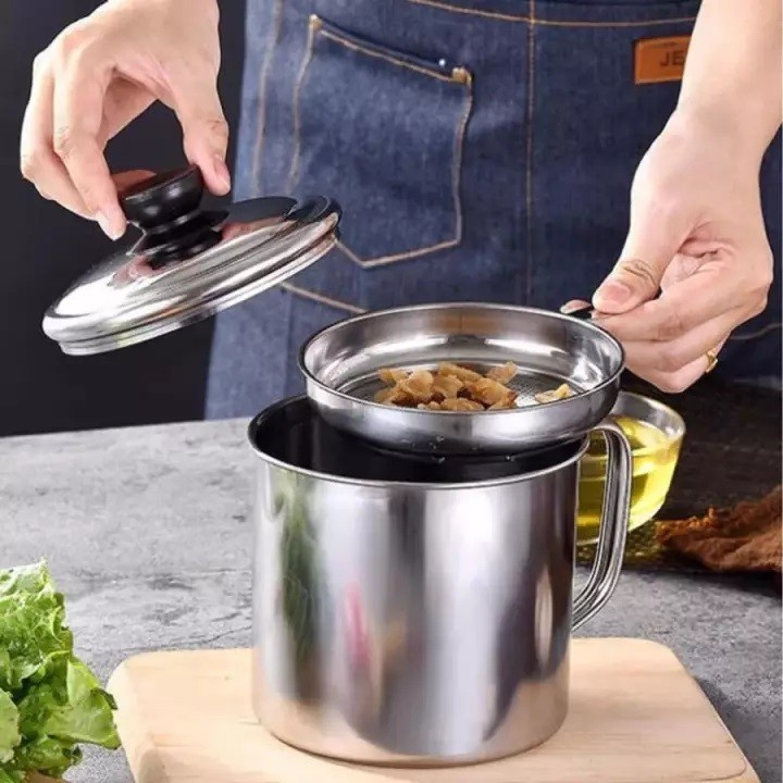 【GOGOMART】Oil Pot Stainless Steel / Saringan Minyak Jelantah Anti Tumpah 1300ml - BESAR (1.3L)