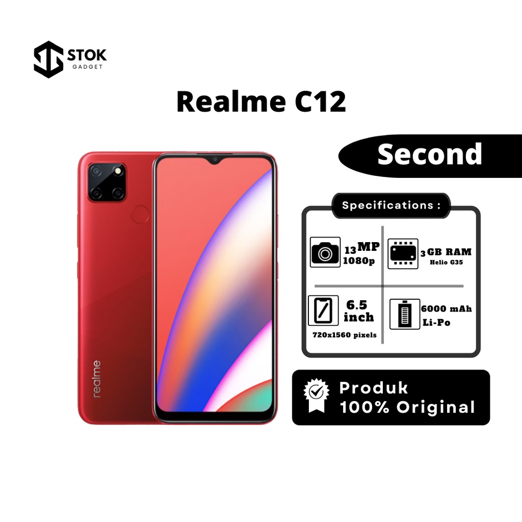 handphone hp second bekas murah realme c12 ram 3 internal 32 gb fullset original