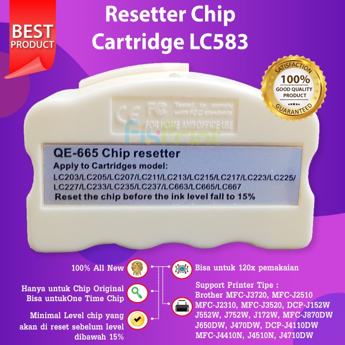 Resetter Cartridge Tinta LC583 LC 583 LC-583 Brother MFC-J2510 J3520 J3720 Black Cyan Magenta Yellow