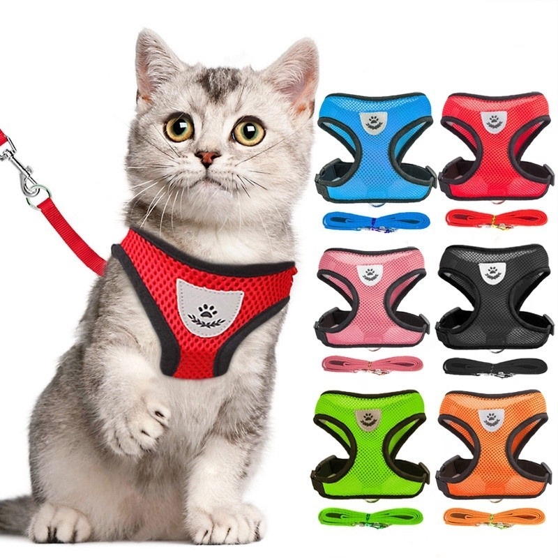 Rompi Harness Bahan Mesh Breathable Dengan Tali Tuntun Untuk Anjing / Kucing