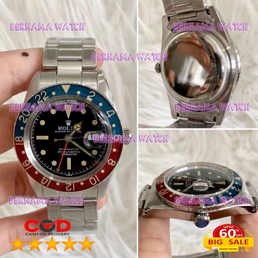 JAM TANGAN PRIA ROLEX PEPSI VINTAGE SWISS ETS BOX ORI WARRANTY 1 YEAR