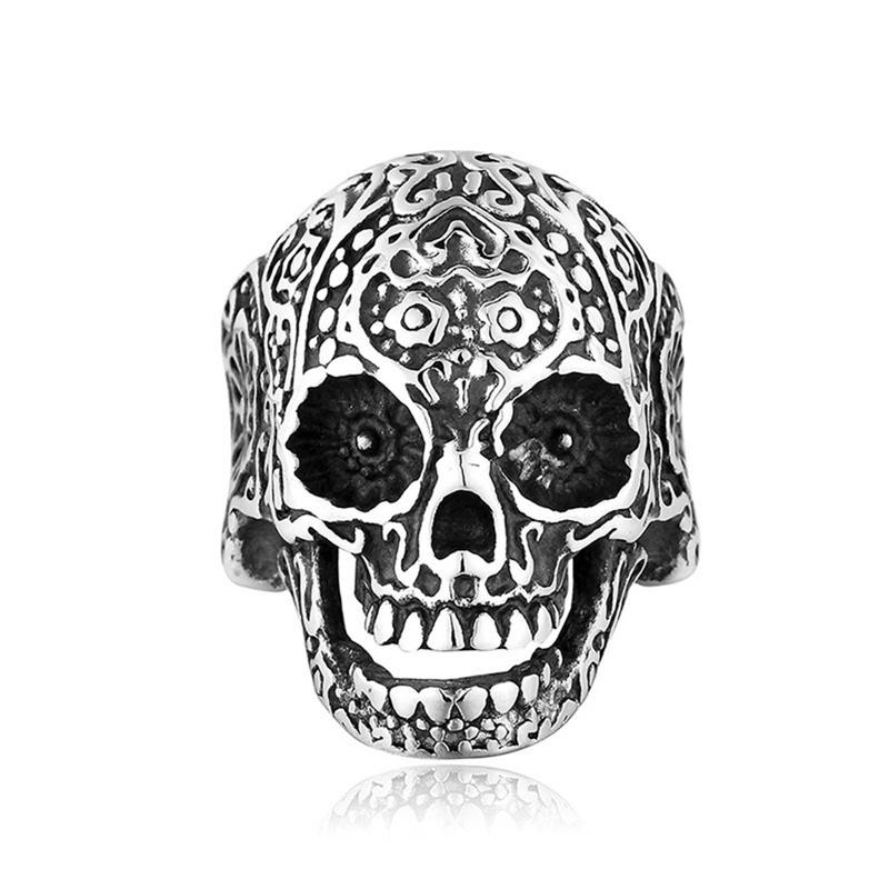 Cincin Desain Tengkorak Gothic Punk Hip Hop Warna Emas Hitam Untuk Pria