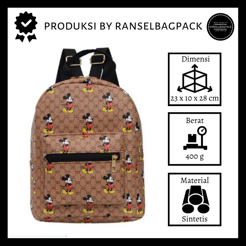 Tas Ransel Mini Punggung Backpack Print Karakter Mickey Mouse Bahu Kecil Anak Sekolah Remaja Sekolah Travelling Model Korea Terbaru Kekinian Peerempuan Wanita Cewek