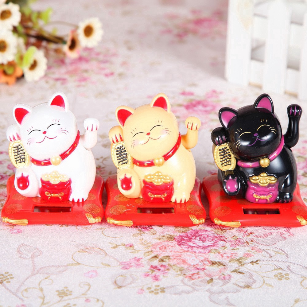 Swinging Arm White Mini Toy Decor Solar Powered Waving Fortune Lucky Happy Cat