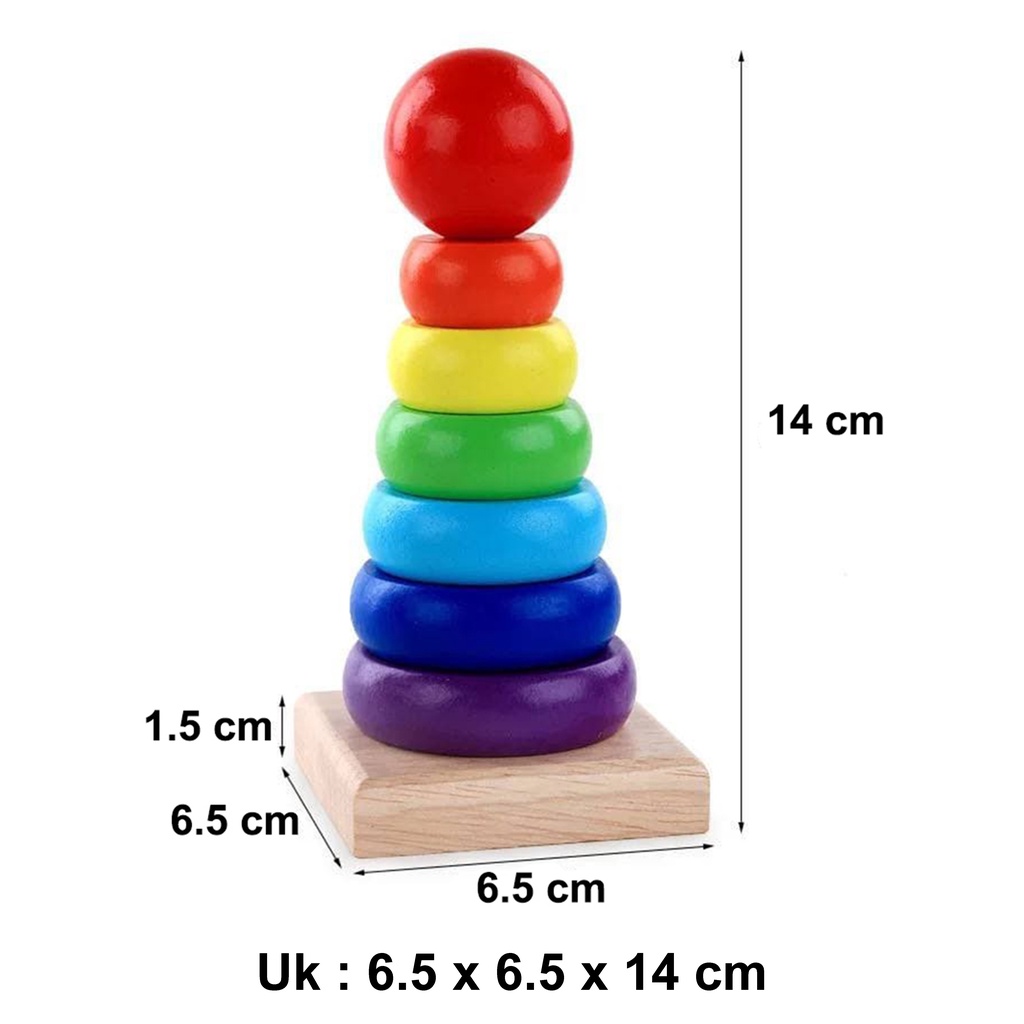 Mainan Edukasi Anak Basic Shape Kayu Balok Geometri Puzzle 3D Montessori Sensory Xylophone Jam Angka-TOWER RING