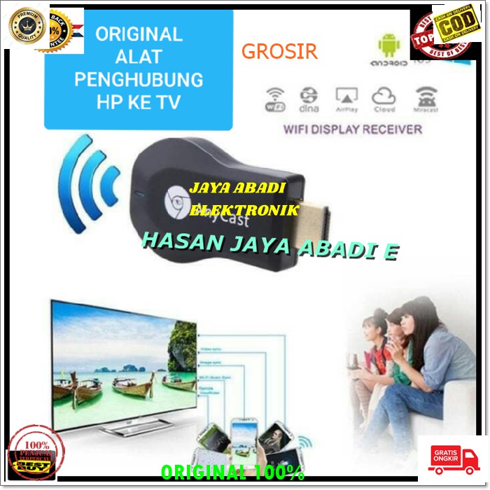 J100 ANYCAST ALAT PENYAMBUNG HP KE TV HANDPHONE KE TELEVISI DONGLE HDMI MIRAE CAST PENGHUBUNG WIRELESS STEAMING GAMBAR MIRRORING DISPLAY RECEIVER SUPPORT SHARING STEAMING DIGITAL UNIVERSAL SAMBUNG LAYAR USB WIFI SCREEN BISA SEGALA MEREK HANDPHONE