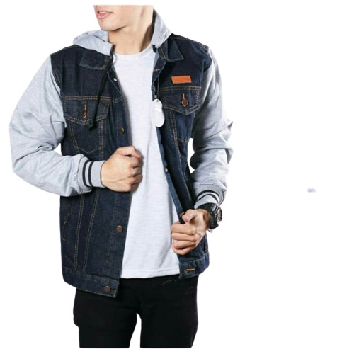 Jaket Jeans Kombinasi Hoodie Pria