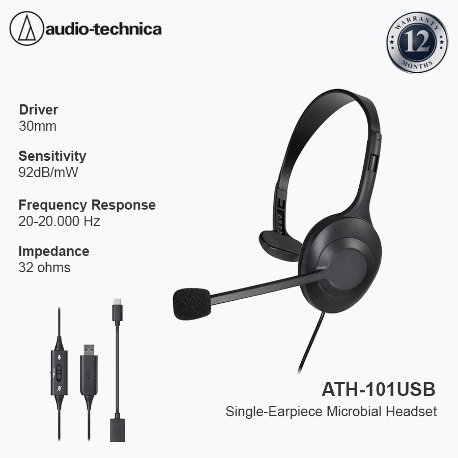 Audio-Technica ATH-101USB Single-Earpiece Microbial Headset