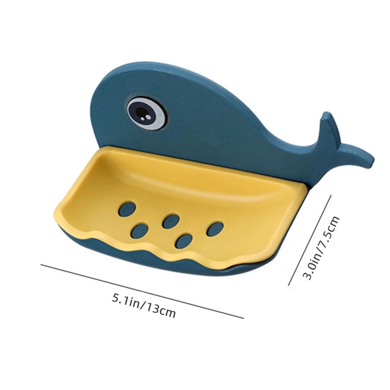 Tempat Sabun Perekat Diri Rak Dinding Plastik Berbentuk Kartun Ikan Paus Double Layer Drain Soap Dish Box