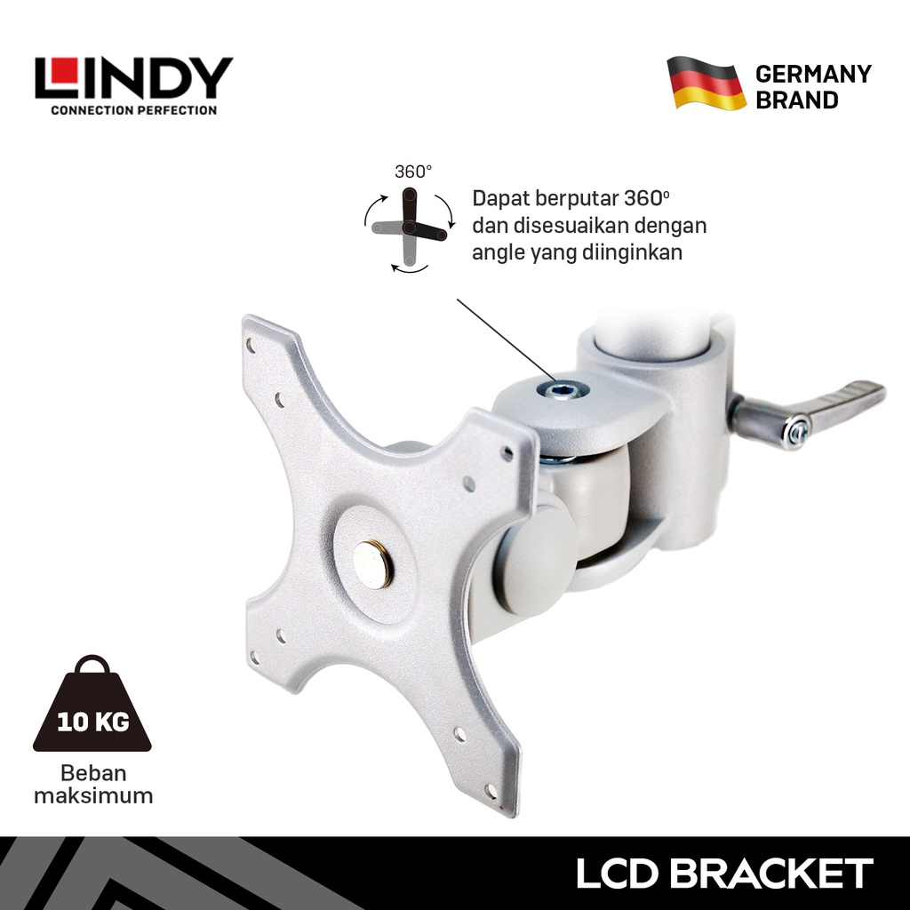 LINDY Bracket TV Monitor LCD Screen Single Flexible Arm Max 10Kg