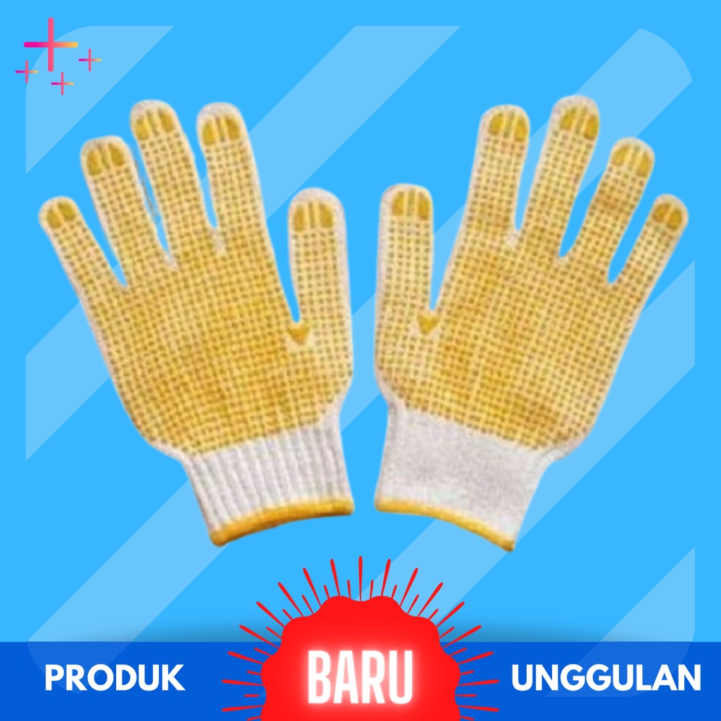 SARUNG TANGAN RAJUT KATUN BINTIK-BINTIK/DOTTING/POLKADOT WARNA HITAM, KUNING LUSINAN