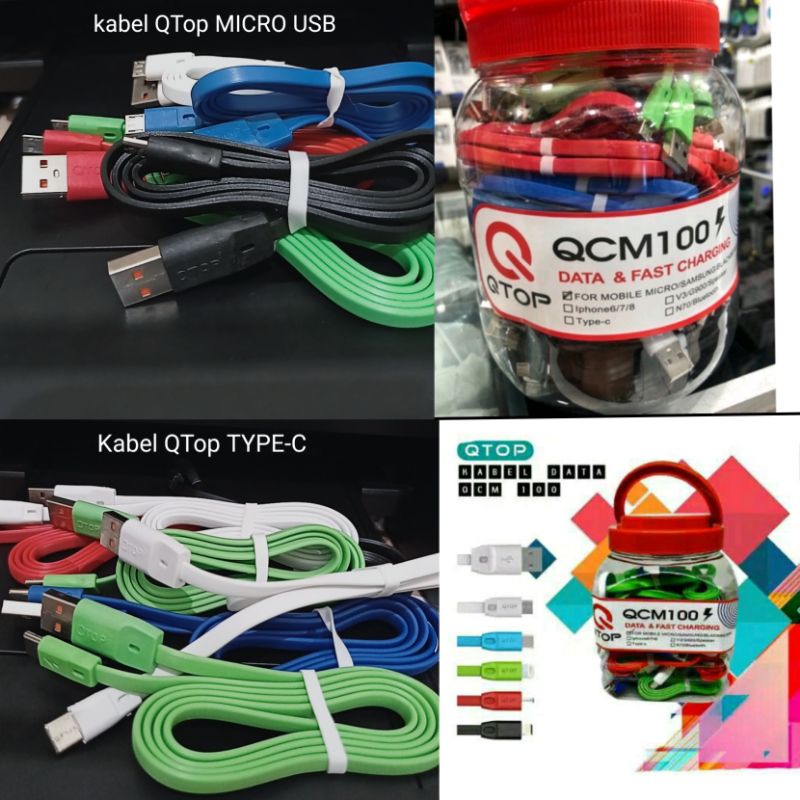 Kabel Data QTOP Fast Data/fast charging QTOP QCM100 MicroUSB dan TYPE-C/ Kabel Charger Qtop Micro us