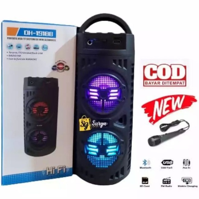 DH 1918 SPEAKER BLUETOOTH KARAOKE FREE MIC BIG BASS SPEAKER AKTIF